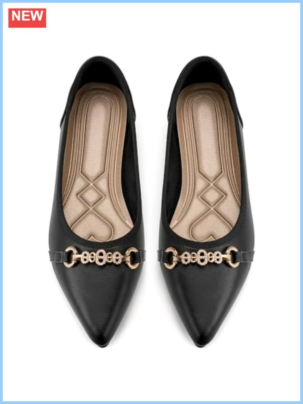 Faux Leather Pointed Toe Ballet Flats with Crystal Buckle